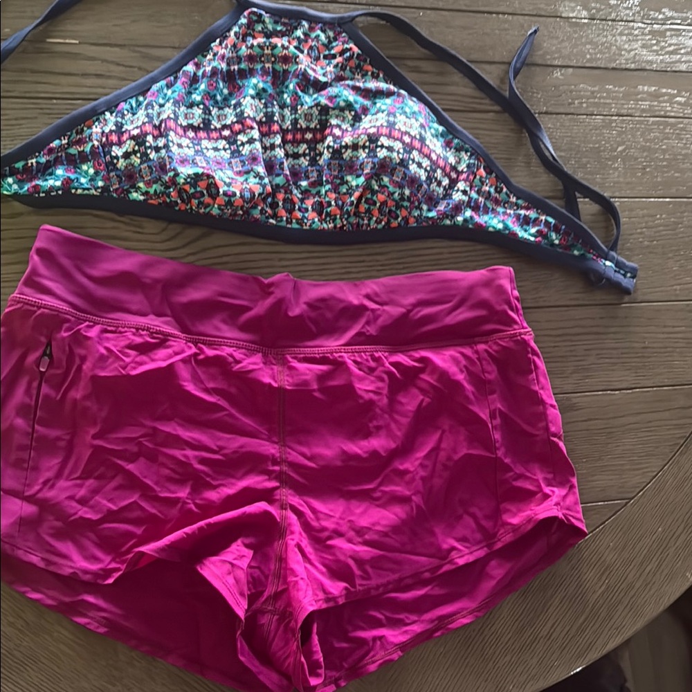 Title NineColorful Bikini Top and Pink Shorts Set